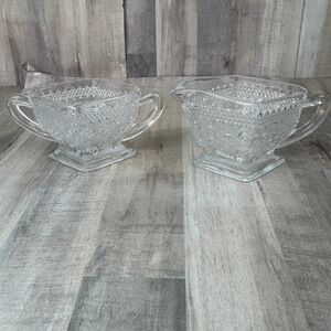 Vintage Indiana Glass Tiara Sandwich Diamond Shape Sugar and Creamer